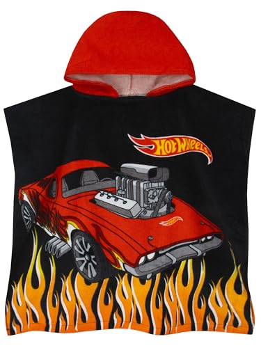 Image of Hot Wheels Towel Poncho, Car Hooded Towel for Kids, Boys Beach Towels and Swimming Towels, One Size, Black