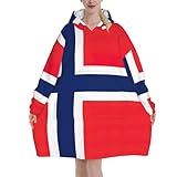 EdWal Manta de franela con capucha y estampado de bandera noruega para adultos, 280g flannel