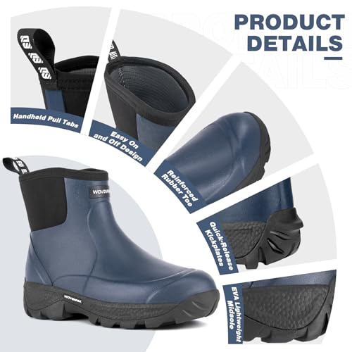 WOVENPAK Waterproof Garden Shoes Rain Boots for Men, Ankle Rubber Work Boots, Insulated Outdoor Mud Boot for Gardening, Hunting, Farming, Camping and Yard, Size 6-134