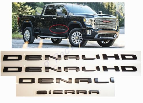 Image of 4Pcs Set 19-23 Denali DENALIHD Sierra Emblems 3D Letters Badges NAMEPLATE Stickers Decal Replacement for Sierra 1500 2500HD 3500HD Denali HD 23400374 (Matte Black)