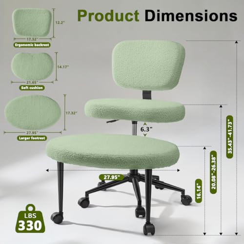Image of Waleaf Ergonomic Cross Legged Office Chair, ADHD Chair for Adults, Height Adjustable Meditation Chair with Wheels, Teddy Fabric Yoga Kneeling Chairs with Comfortable Back Support (Green)