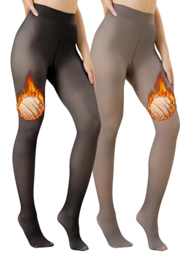 Image of Womens Fleece Lined Tights Winter Warm Thermal Tights Fake Translucent Thick Pantyhose