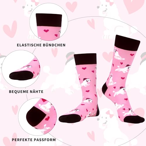 WeciBor Damen Bunt Süße Tier Socken 5 Paar Kuschelsocken Hundemotiv Witzig Geschenk, Größe 39-42