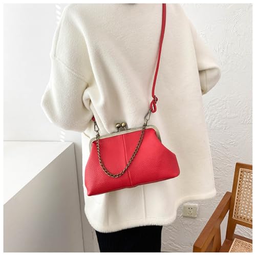 Image of Vintage Kiss Lock Tote Women 2026 Clasp Clutch PU Leather Purse Crossbody Shoulder Bag Everyday Chic Messenger Handbag