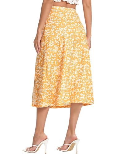 Women's Split Thigh Ditsy Floral Skirt Elastic High Waisted Summer Boho Midi Skirts3