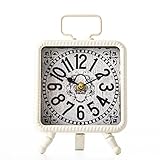 Vintage Table Clock Shabby Chic Metal Square Desk Clocks for Bookshelves, Mantels, Countertop Decora