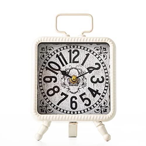 Vintage Table Clock Shabby Chic Metal Square Desk Clocks For Bookshelves, Mantels, Countertop Decoration (White) #TOP18