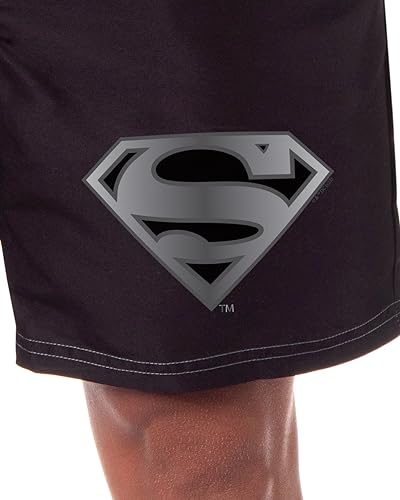 DC Comics Superman Men's Swimming Trunks Pool Waterpark Board Shorts Mesh Netting Elastic Waistband (Small) Black3
