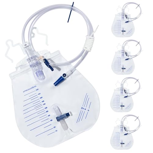 BeHerk Urinary Drainage Bag 2000ml 5 Pack Catheter Bags for Women and Men