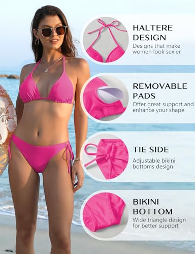 Image of Bikini Sets for Women Halter Triangle Two Piece Bathing Suit with Adjustable Straps and Tie Side Bottom