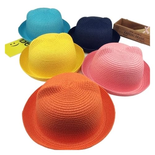 Boys Cap Girls Sun Hat Summer Children Panama Sun Hat Children Ear Decoration Sun Hat Solid Kid Floppy Panama Hat(Color2)4