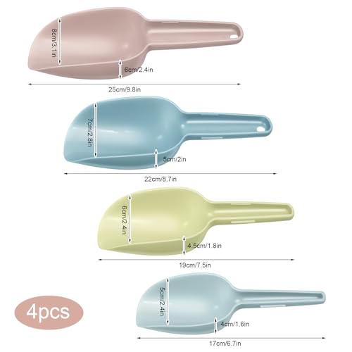 XLIUAX 4 Stück Kunststoff Eisschaufel, 4 Größen Mehlschaufel Popcornschaufel Abwiegeschaufel Lebensmittelschaufel für Küchen Bars Buffets Partys, 50/100/150/250ml
