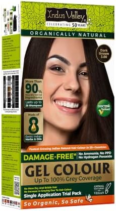 INDUS VALLEY Damage Free Natural Gel Hair Colour for Women | Dark Brown 3.00 | Ammonia & PPD Free | 100% Grey Coverage | Long Lasting Conditioning Colour | Trial Pack | 65 ml