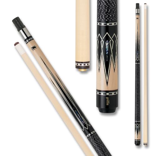 Griffin GR26 Pool Cue - Hard Rock Maple with Black and White Overlaid Points - 21oz
