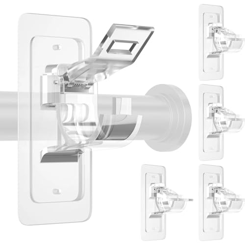 Tryslyn 4 Piezas Soporte Barra Cortina Sin Taladrar, Gancho Autoadhesivo Cortinas, Soportes Adhesivos Transparente, Barras de Ganchos Autoadhesiva, para Hogar, Sala de Estar, Baño, Dormitorio
