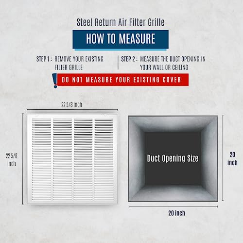 Image of 20 inch X 20 inch Steel Return Air Filter Grille by HANDUA | Removable Face Door HVAC Duct Cover Grill for 1-inch Filter, White | Outer Dimensions: 22.5 inchW X 22.5 inchH
