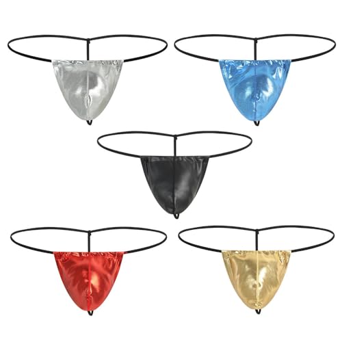 Men's Cut Out Thong Metal Ring Underwear Briefs Male Sexy Low Rise Nylon Under Panties Gold