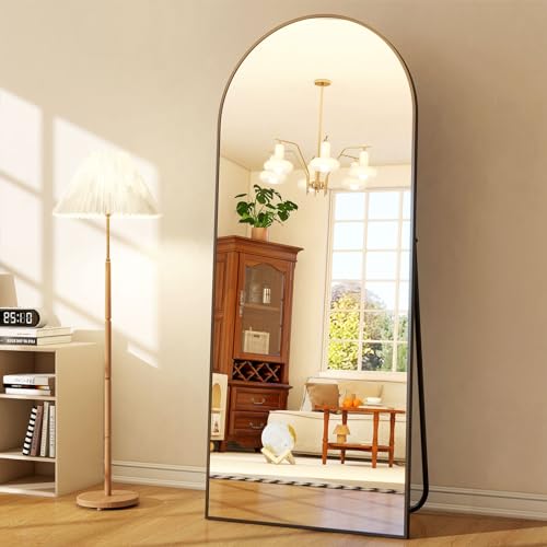 Image of 65 inch x 24 inchArched Full Length Mirror - Wall Mounted Floor Mirror- Aluminum Alloy Frame Full Body Mirror for Bathroom Living Room Bedroom and Entryway Black