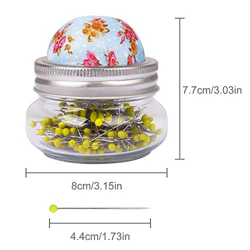 eZAKKA Sewing Needle Cushion Holder with Glass Bottle 200 Pieces Pearl Needles Quilting Pin Cushion Kit
