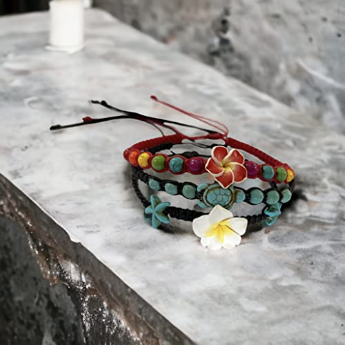 LAVIP Leather Anklet or Bracelet Starfish Turquoise Hawaiian Plumeria Flower Starfish Turquoise Hemp Bracelet4