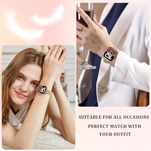 Image of Anlinser Metal Bands Compatible with Apple Watch Band for Women 49 /46 /45 /44 /42 /41 /40 /38mm, Thin Band Designed for iWatch Ultra 3-1 Series 11 10 9 8 7 6 5 4-1 SE (49 /46 /45 /44 /42mm, Gold)