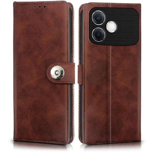 Image of WOW IMAGINE Shock Proof Flip Cover Back Case for Oppo F33 Pro 5G (Magnetic Button Flip Case | Wallet Pockets & Stand | Leather Finish | Coffee)