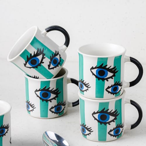 Image of The Earth Store Evil Eye Tea Cup Set of 6, 150 ML Each, Microwave and Dishwasher Safe Coffee Cups | Cup Set for Tea | Tea /chai Cups for Gifting, Home & Office Use, Every Occasion