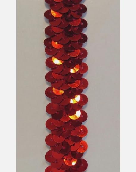 1 Pcs 3/4" Red Stretch Sequins Trimming 15 Yards -Rk5