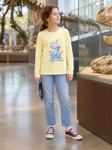 Image of Girls Long Sleeve T-Shirt Cute Versatile Basic Casual Top Size 6-18 | Soft Stretchy Tee for All Day Comfort, Versatile Layering Top for Cold Days, Cute Casual Style for Girls, Durable Easy Care
