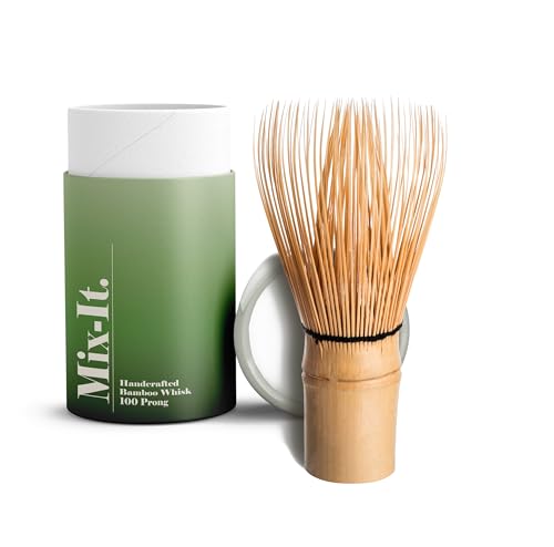 Mix-It Premium Matcha Whisk – 100-Prong Traditional Bamboo Chasen | Handmade Japanese Tea Whisk for Ceremonial-Grade Micro-Foam | Authentic Gift for Matcha Lovers