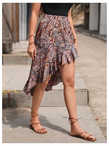 Verdusa Women's Boho Paisley High Low Skirt Western Asymmetrical Ruffle Skirts4