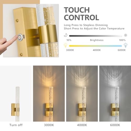 Image of Battery Operated Wall Sconces Set of 2, 20000mAh Rechargeable Wall Light | Remote Control,3000K-6000K Dimmable LED Wireless Sconces,Gold,20.9 Inch