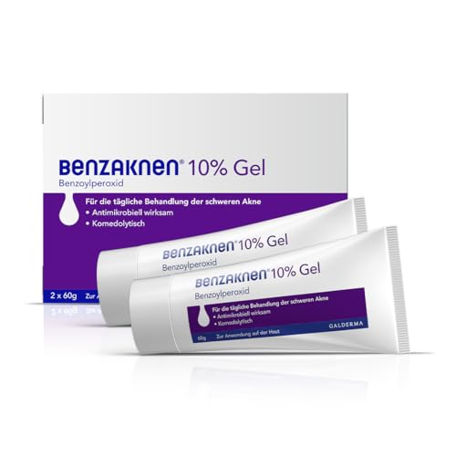 BENZAKNEN 10% Gel, 2x 60g, Mittel gegen Pickel und Mitesser bei schwerer Akne, Befreit Poren und reduziert Talg & Entzündungen, Mit BPO (Benzoylperoxid), Dermatologisch getestet