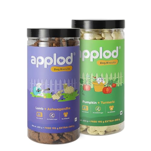 Image of Lamb with Ashwagandha & Pumpkin with Turmeric Dog Biscuits Combo for Puppies & Adult Dogs, All Breeds | Oven-Baked Crunchy Dog Treats & Biscuits | Pack of 2 Flavours | 845g x 2