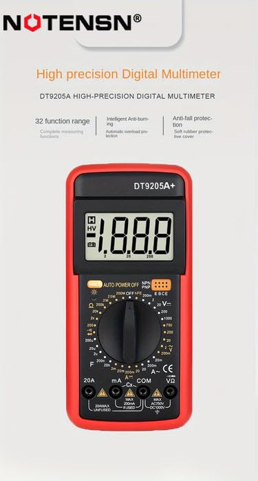 DT9205A+ Digital Multimeter, 1000V True RMS Auto-Ranging Voltmeter, Professional Electrician Tools with Temperature/Diode/Continuity Test, Anti-Burn & Full Protection for Home/Car/Industrial Use