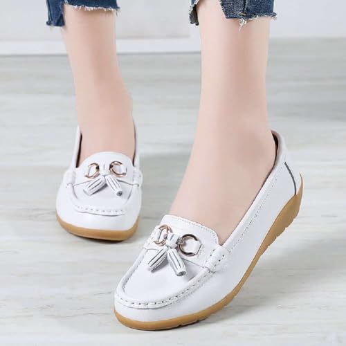 Image of Women's Genuine Leather Platform Loafers Classic Casual Comfort Slip-On Shoes Soft Sole Dress Shoes