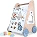 Upyearling Wooden Baby Walker - Sit to Stand Learning Activity Walker for Boys and Girls, Easy to Grip Handle Push Walker, Built-in Toys and Activities, Promotes Motor Skills