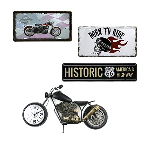Aorotoe Motorcycle Gifts For Men Wall Clock Route 66 Metal Signs Art Desk Table Clock Decor Vintage Motorcycle Model Gifts For Dad For Husband Black Game Room Decor L17.2 In H7.8In #TOP5