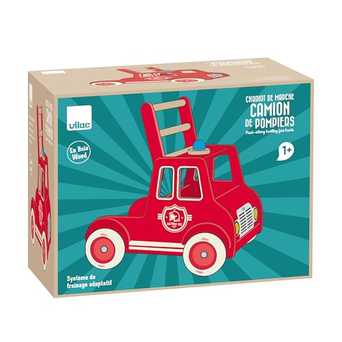 Chariot de marche en bois stable Vilac avec coffre de rangement de jouets