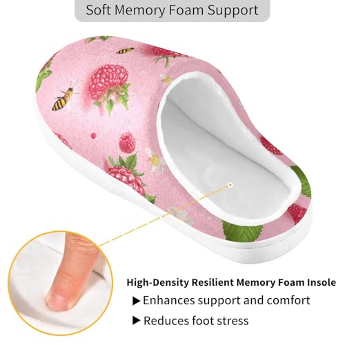 Fresh Raspberries Fruit Pink Cotton Slippers for Men Winter Memory Foam Home Slippers for Bedroom Birthday Presents 6-72