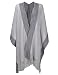 ZLYC Women Soft Textured Knit Blanket Wrap Fringe Poncho with Contrast Trims