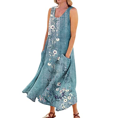Plus Size Cotton Linen Summer Dresses for Curvy Women 2025 Sleeveless Maxi Vacation Beach Sundresses with Pockets