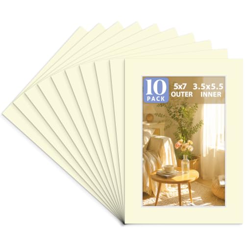 Golden State Art 10 Pack Acid-Free Picture Mat 5x7 for 4x6 Ivory Yellow