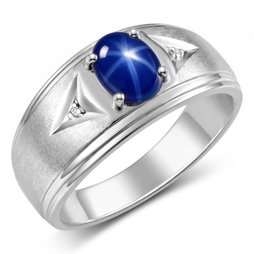 Image of Rylos Men's Rings Classic Design 8X6MM Oval Gemstone & Sparkling Diamond Ring - Color Stone Birthstone Rings for Men, Sterling Silver Rings in Sizes 8-13. Elevate Your Style with Timeless Elegance!