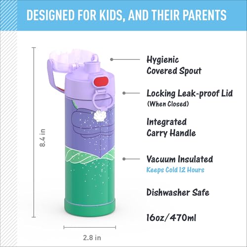 Image of THERMOS FUNTAINER 16 Ounce Stainless Steel Vacuum Insulated Bottle with Wide Spout Lid, Princess Ariel