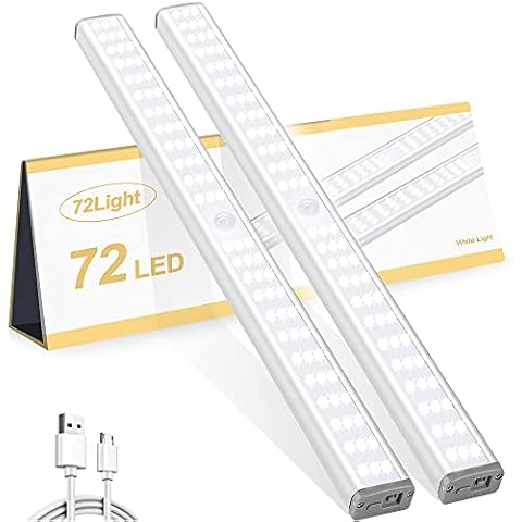 Motion Sensor Under Cupboard Lights,Super Bright Rechargeable 72 LED Under Cabinet Lights,Wireless Dimmable Night Light with Magnetic Strip for Closet Wardrobe Stairs Hallway Garage Kitchen (2 Pack) Cover