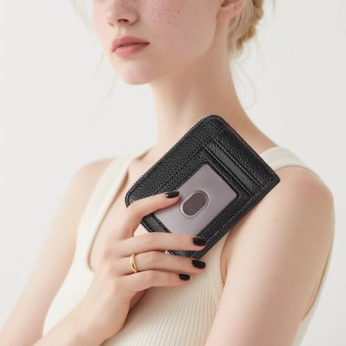 Image of GOIACII Womens Credit Card Holder Wallet Zip RFID Blocking Card Case Wallets Compact Size with ID Window Black