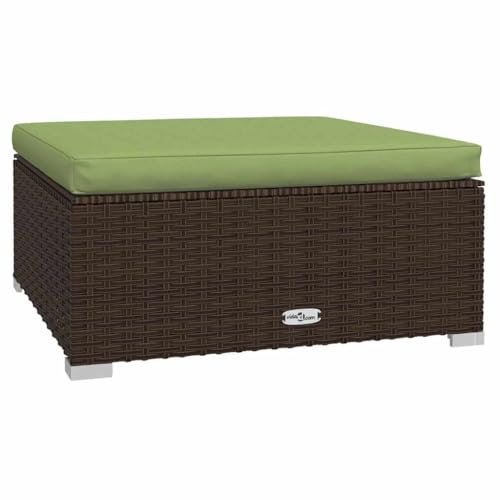 vidaXL Repose-Pied de Jardin et Coussin Tabouret de Terrasse Pouf de Patio Coussin Rembourré Meuble d'Arrière-Cour Marron 70x70x30 cm Poly Rotin