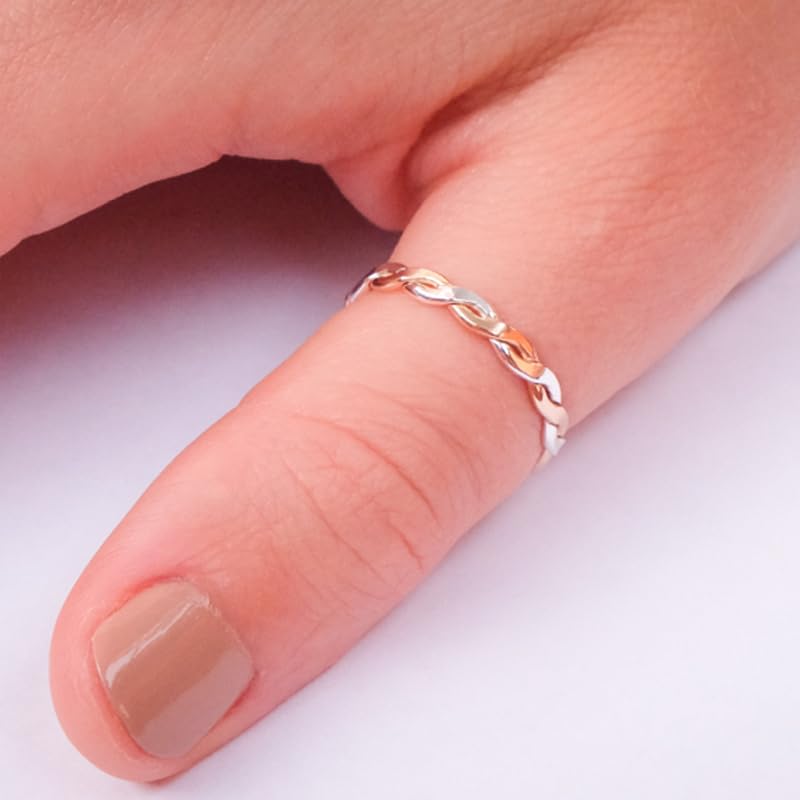 TOE RINGS & THINGS Finger or Thumb Twine Medley | .925 Sterling Silver & Gold Filled | Unisex Mixed Metal Braid Design | Sizes 3-132