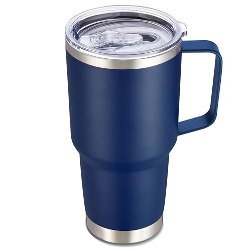 Image of 30 oz Stainless Steel Tumbler with Handle and Lid, 1 Pack | Powder Coated, Double Wall Vacuum Insulated, Leak Proof Lid, Keep Drinks Cold and Hot, for office, party, camping, Navy